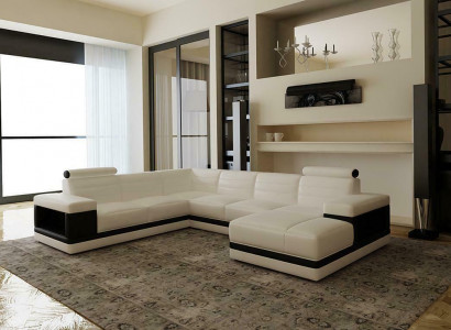 Ledersofa Couch Wohnlandschaft Ecksofa U-Form Design Modern Sofa