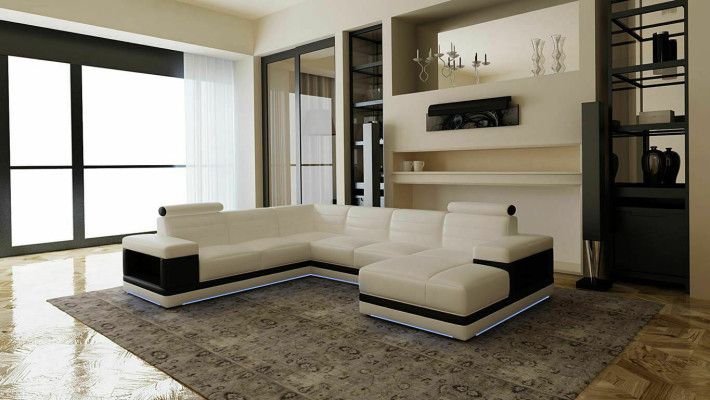 Ledersofa Couch Wohnlandschaft Ecksofa U-Form Design Modern Sofa