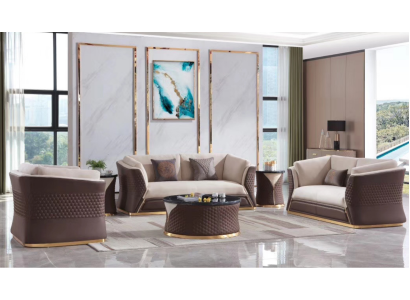 Sofagarnitur 3+2+1 Sitzer Ledersofa Couch Deko Wohnlandschaft Garnitur