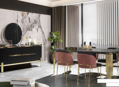 Luxus Esszimmer Essgarnitur Design Tisch Kommode 4x Stühle Gruppe 6tlg. Set Neu