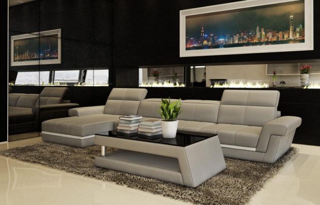 Ledersofa Couch Wohnlandschaft L-Form Design Modern Sofa 5136B Sofas