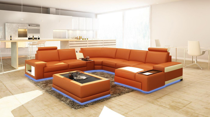 Ledersofa Couch Wohnlandschaft U-Form Design Modern Sofa 5103 Sofas
