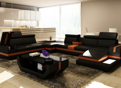 Ledersofa Couch Wohnlandschaft U-Form Design Modern Sofa Eck Sofas Design 5099