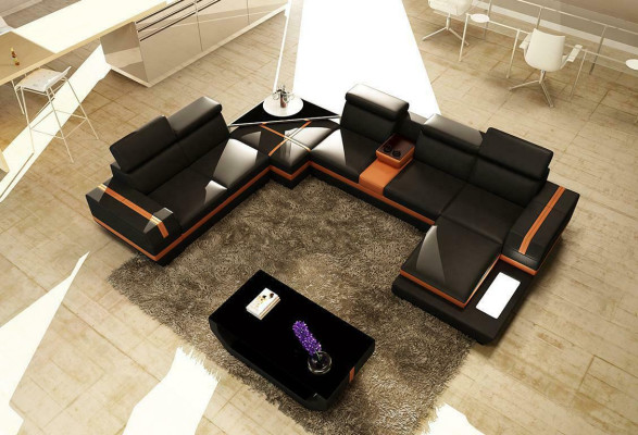 Ledersofa Couch Wohnlandschaft U-Form Design Modern Sofa Eck Sofas Design 5099
