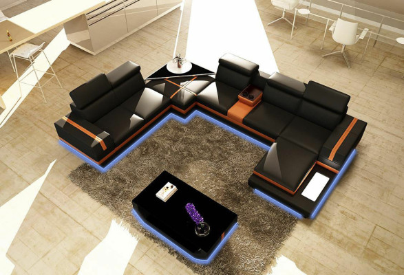 Ledersofa Couch Wohnlandschaft U-Form Design Modern Sofa Eck Sofas Design 5099