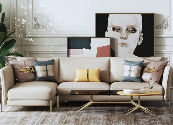 Designer Garnitur Sofa Couch Ecksofa mit Hocker Polster Wohnlandschaft