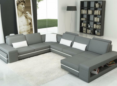 Ledersofa Couch Wohnlandschaft U-Form Design Modern Sofa Eck Dekor Sofas