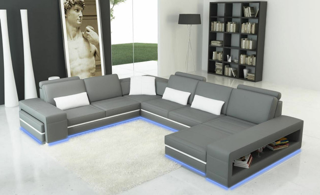 Ledersofa Couch Wohnlandschaft U-Form Design Modern Sofa Eck Dekor Sofas