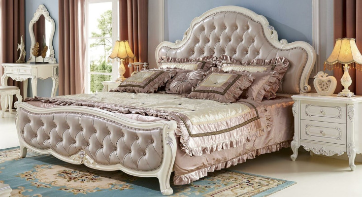 Bett Nachttisch Schminktisch Schlafzimmer Hocker Set 6 tlg. Massivholz