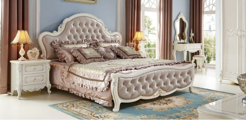 Bett Nachttisch Schminktisch Schlafzimmer Hocker Set 6 tlg. Massivholz