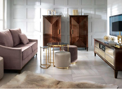 Garnitur Wohnzimmer Sofa Hocker Schrank rtv Luxus Holz Sofas Sitzer Set Neu 7tlg