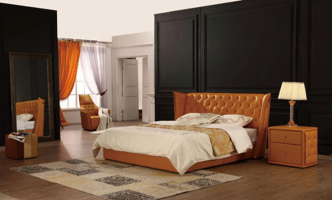 Designer Doppelbett Bett Betten Leder Chesterfield Luxus Hotel Schlafzimmer