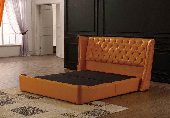 Designer Doppelbett Bett Betten Leder Chesterfield Luxus Hotel Schlafzimmer