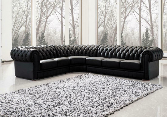 Klassiche Chesterfield Polster Sitz Eck Leder Dekor Garnitur Wohnlandschaft