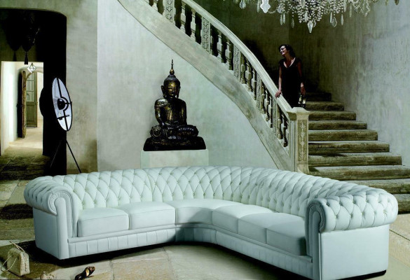 Klassiche Chesterfield Polster Sitz Eck Leder Dekor Garnitur Wohnlandschaft