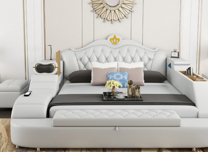 Luxus Bett Leder Betten 180x200 Multifunktion Schlafzimmer Liege Regale Neu