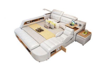 Doppel Luxus Design Leder Bett Polster Betten USB Hotel Multifunktion