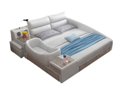 Bett Multifunktion Regal Schrank USB Ladestation Doppel Leder Betten