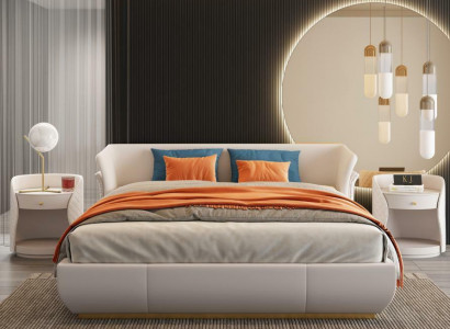 Designer Bett Doppel Betten Modernes Hotel Leder Doppelbett 180x200cm