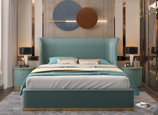 Luxus Schlafzimmer Bett Doppelbett Textil Holz Leder Polster Betten 180x200 Neu