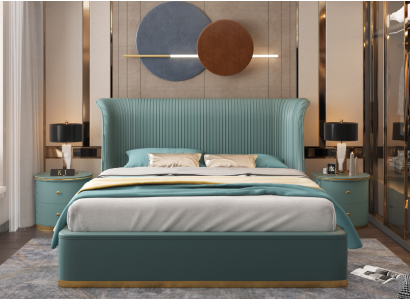 Luxus Schlafzimmer Bett Doppelbett Textil Holz Leder Polster Betten 180x200 Neu