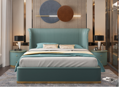 Luxus Schlafzimmer Bett Doppelbett Textil Holz Leder Polster Betten 180x200 Neu