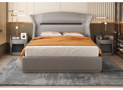 Graues Leder Bett Design Schlafzimmer Möbel Doppelbett Luxus Hotel