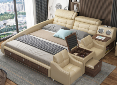 Lederbett Betten Polster Doppel Multifunktion 180x200 Leder Bettgestell Design