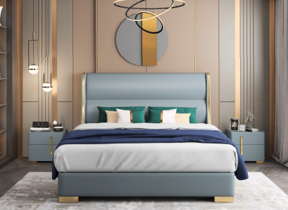 Luxus Schlafzimmer Designer Doppelbett Bett 150/180x200cm Leder Metall