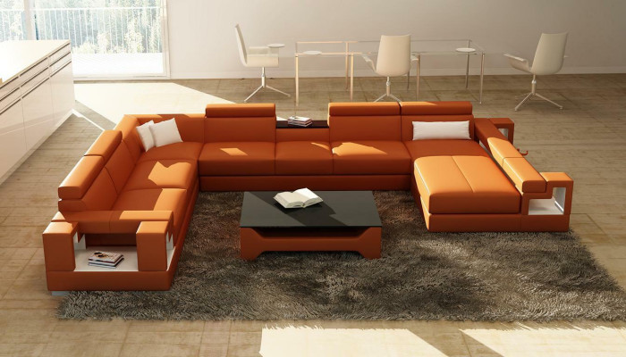 Ledersofa Couch Wohnlandschaft Ecksofa Eck Garnitur Design Modern Sofa 6138