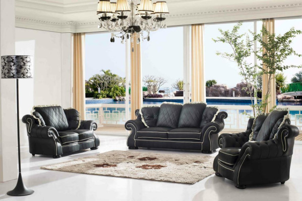 Klassische Couchgarnitur Sofa Polster Sitz Leder Garnitur 3+2+1 Sofas