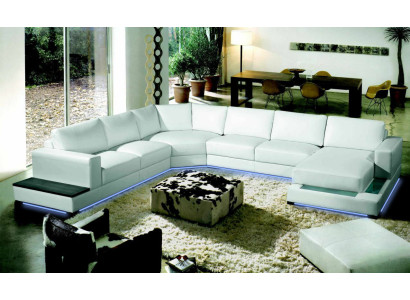 Große Ledersofa Couch Sitz Polster Eck Garnitur Wohnlandschaft mit Beleuchtung