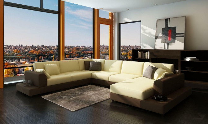 Ledersofa Couch Wohnlandschaft Ecksofa Eck Garnitur Design Dekor Modern