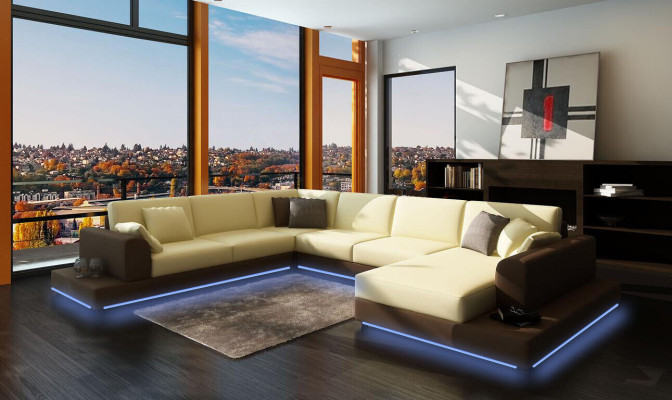 Ledersofa Couch Wohnlandschaft Ecksofa Eck Garnitur Design Dekor Modern