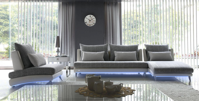 Moderne Design Ecksofa Polster Couch Garnitur 155x390cm Stoff Textil Sofa Ecke