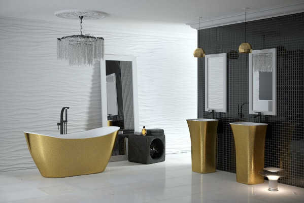 Goldene Designer Badewanne Freistehende Luxus Wanne in Gold Wannen