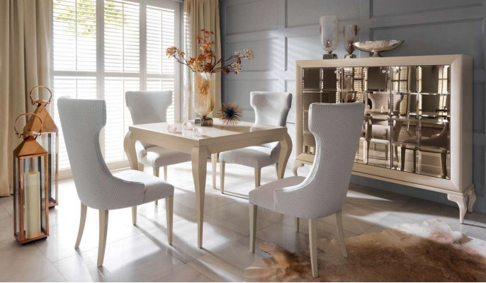 Esszimmer Esstisch Stuhl Essgruppe Essecke Stühle Luxus Weiß Kommode Set 6tlg