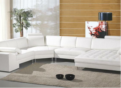 Moderne Wohnlandschaft mit Chesterfield Knöpfen Ledersofa Sofa Couch Polster