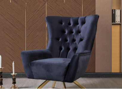 Luxuriöser blauer Chesterfield-Sessel mit Samtpolsterung für das Wohnzimmer