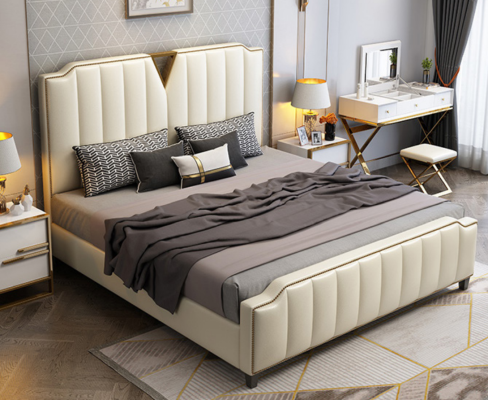 Designer Bett 180x200 Leder Hotel Metall Betten Deko Doppel Schlaf Zimmer