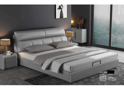 Graues Designer Bett Schlafzimmer Betten Textil Leder Hotel Polster