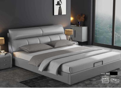 Graues Designer Bett Schlafzimmer Betten Textil Leder Hotel Polster