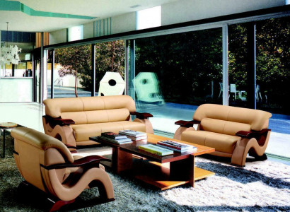 Sofagarnitur Leder Sofa Set 3+2 (ohne Sessel) Couch Sitz Polster Garnitur 2033