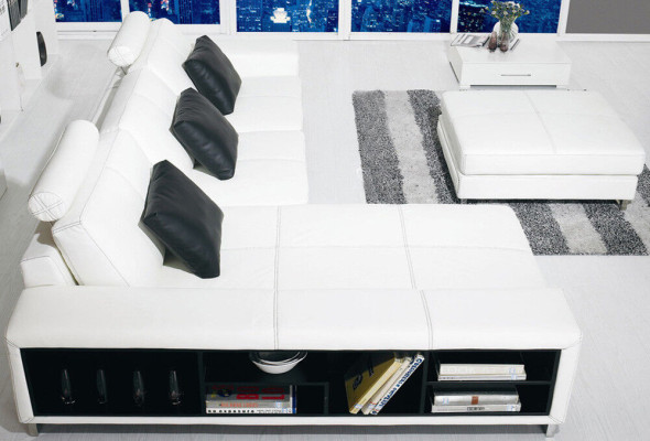 Ecksofa Sofa Couch Polster Ledersofa mit Regal Sitz Couchgarnitur Ecke GenovaS