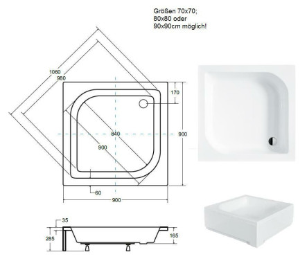 Dusche Duschtasse Acrylwanne Brausewanne Flach Ablaufgarnitur Ablauf