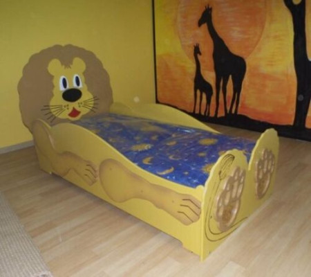 Kinderbett Jugendbett Bett Betten Inkls Matratze Holzbett 90x200cm Tier Löwe Neu