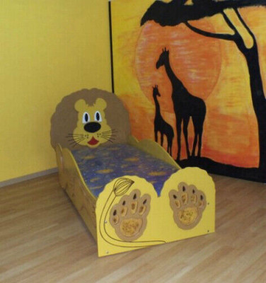 Kinderbett Jugendbett Bett Betten Inkls Matratze Holzbett 90x200cm Tier Löwe Neu