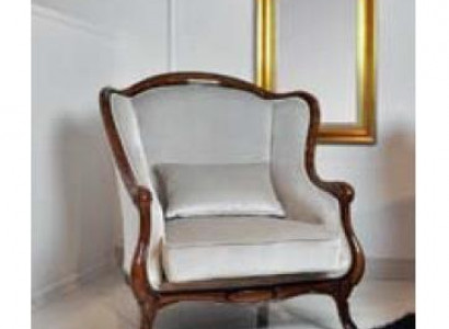 Sessel Ohrensessel Sitzer Grau Sitz Velvet Luxus Wohnzimmer Klassische Holz Neu