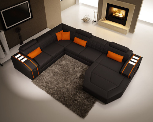 Wohnlandschaft Wohnzimmer Ecksofa Leder Sofa Couch Polster Garnitur