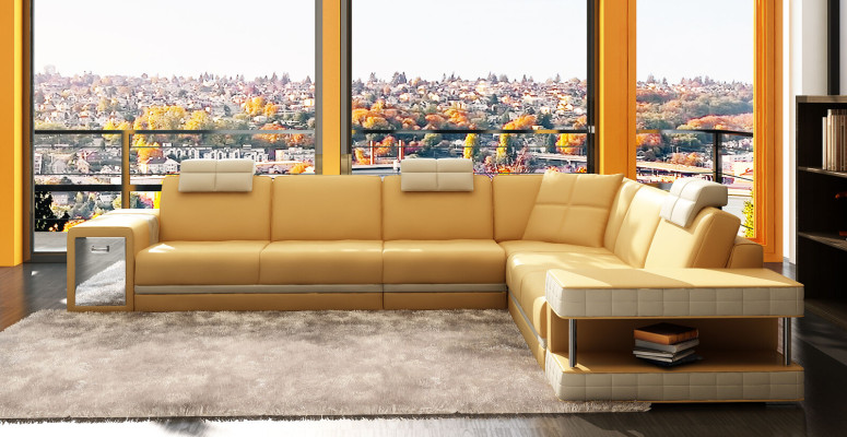 Ledersofa Sofa Couch Polster Ecke Sitz Eckgarnitur Wohnzimmer